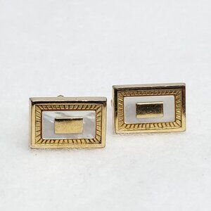 Vintage Anson Cufflinks Gold Tone White Mother Of Pearl Rectangle